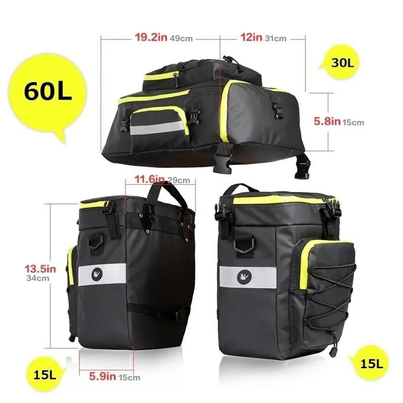 60L 3 In 1 Mountain Road Bicyc - đánh giá và giá Panniers Waterproof Rear